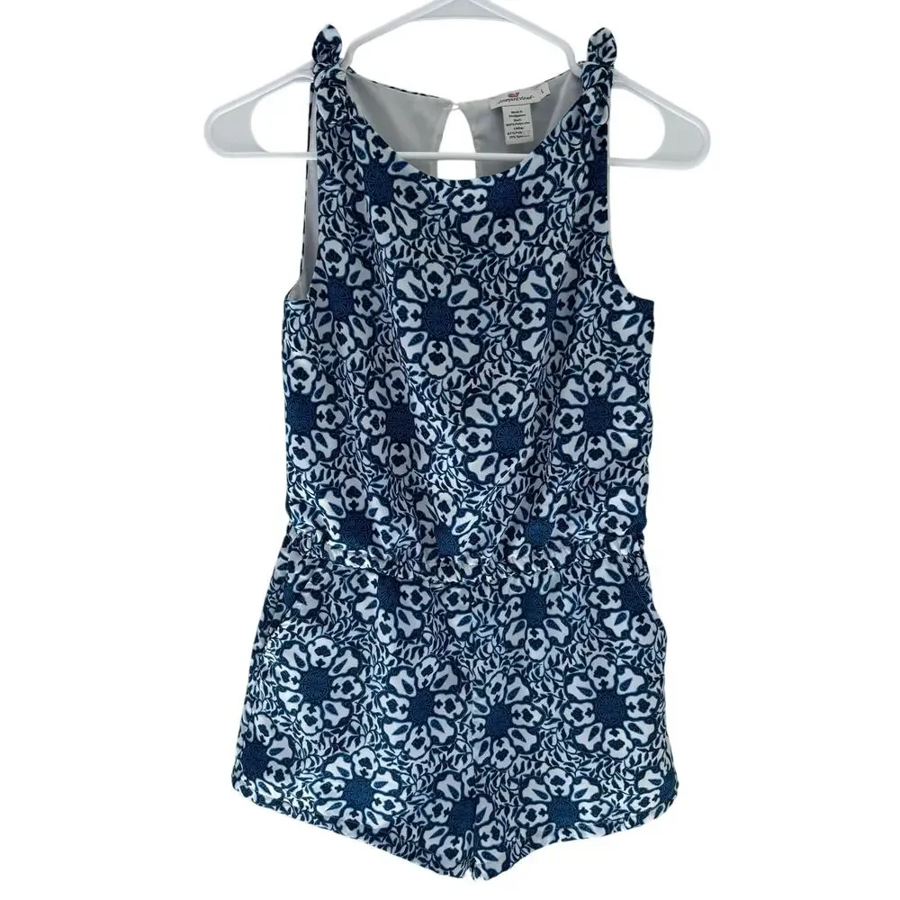 Vineyard Vines Girls Tile Medallion Blue and White Coastal Romper Size L(14)